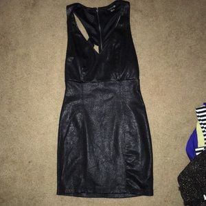 Leather stretchy form fitted mini dress